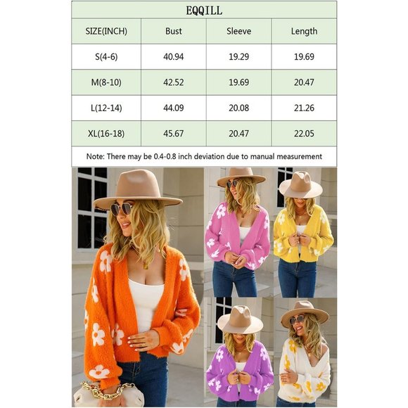 Women's Long Sleeve Open Front Cardigan Loose Knit Floral Casual Sweater - Picture 6 of 7